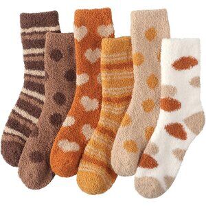 Plush Slipper Socks Women Colorful Warm Fuzzy Crew Socks Cozy Soft Caramel